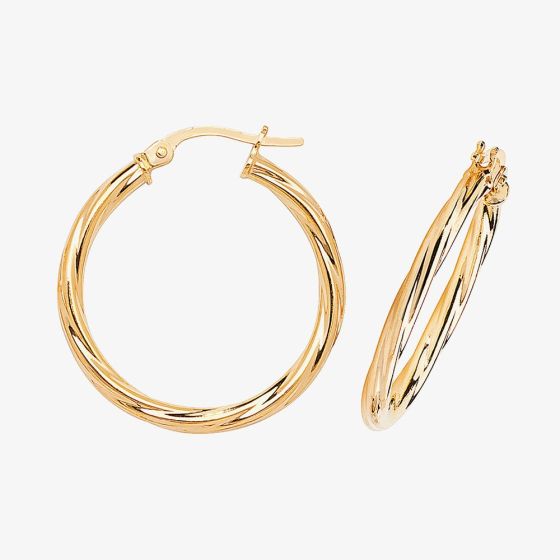 9ct Yellow Gold 20mm Twist Hoop Earrings ER350