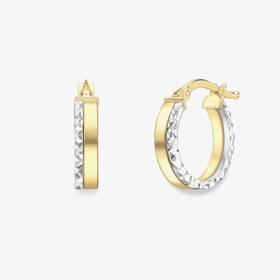 9ct Two Colour Gold Diamond Cut Hoop Earrings 120525147555