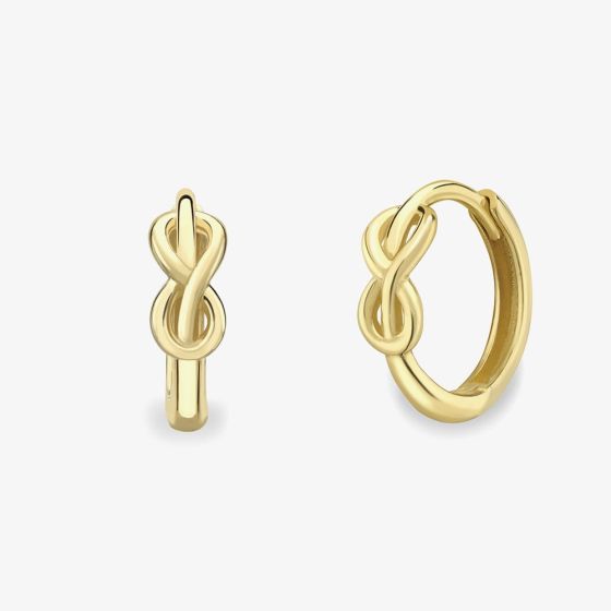 9ct Yellow Gold Infinity Knot Huggie Hoop Earrings 120525147608