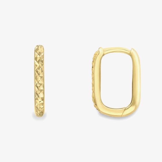 9ct Yellow Gold Diamond Cut Square Curve Hoop Earrings 120525147611