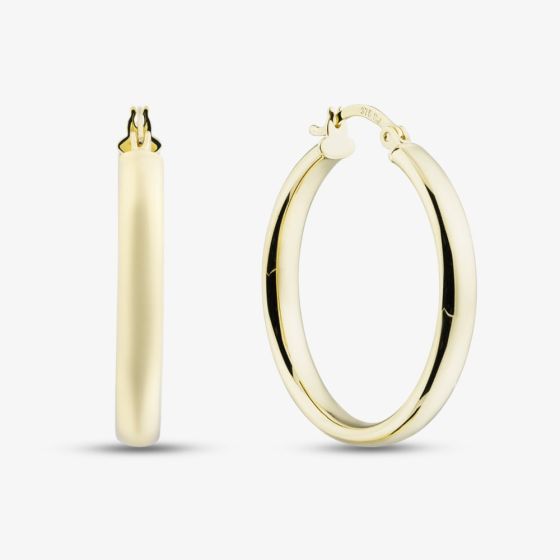 9ct Yellow Gold 30mm Rectangular Tube Hoop Earrings E-SLOT-425-9Y