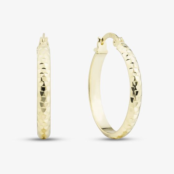 9ct Yellow Gold Hammered Pattern Hoop Earrings E-HTCC-320-9Y