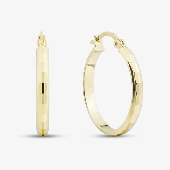 9ct Yellow Gold 20mm Medium Patterned Hoop Earrings E-HTDC-320-9Y