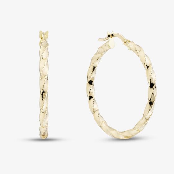 9ct Yellow Gold Twisted 25mm Hoop Earrings OR43325