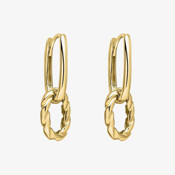 9ct Yellow Gold Rope Twist Double Drop Hoop Earrings GE2539