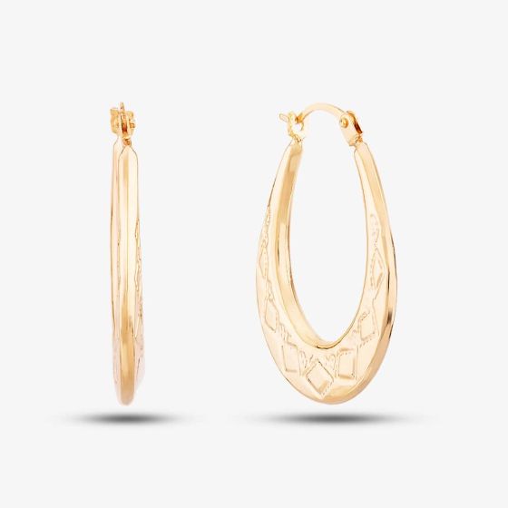 9ct Yellow Gold Patterned Oval Creole Earrings 1.53.7409