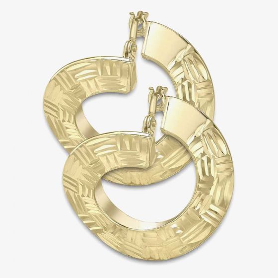 9ct Yellow Gold Patterned Hoop Earrings ER255