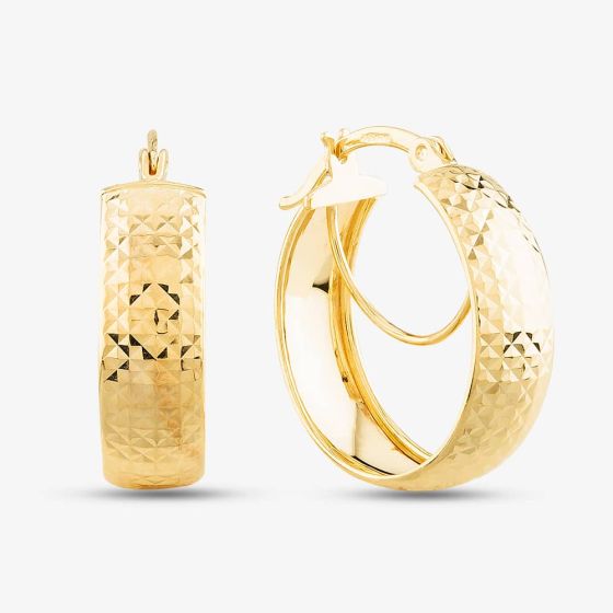 9ct Yellow Gold Diamond Cut Double Hoop Earrings 1.51.2219