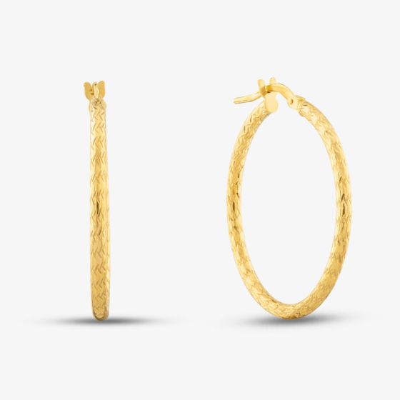 9ct Yellow Gold 30mm Diamond Cut Creole Earrings 1.53.4819