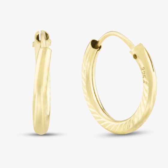 9ct Yellow Gold 11mm Diamond-Cut Hoop Earrings 1.51.2289