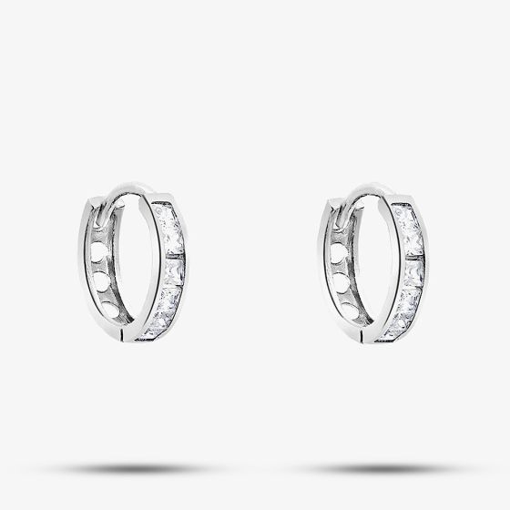 9ct White Gold 11mm Crystal Huggie Hoop Earrings 5.57.9699