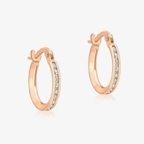 9ct Rose Gold Cubic Zirconia Hoop Earrings 5.58.8369