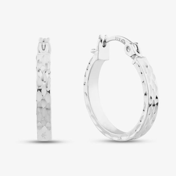 9ct White Gold Diamond Cut Hoop Earrings 5.51.1569