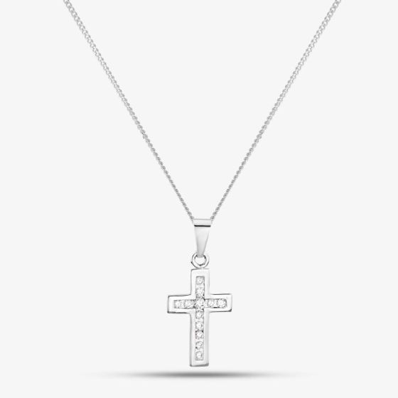 Silver 16mm Cubic Zirconia Cross and Chain SCS1