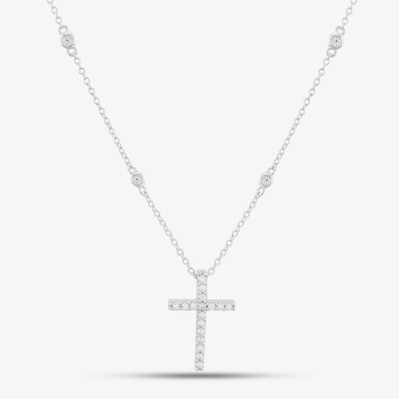 Silver Pavé Cubic Zirconia Cross Pendant Chain 8.18.9490