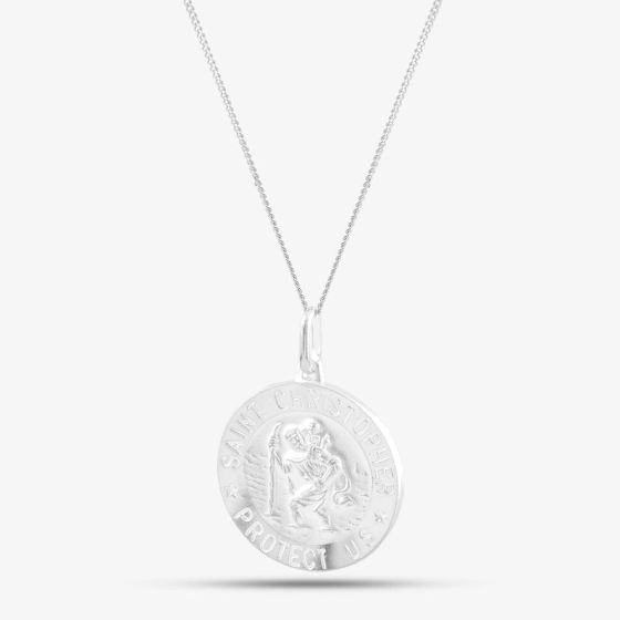 Silver Round Engraved St. Christopher Pendant 8-61-8079