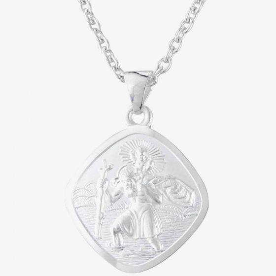 Sterling Silver St Christopher Square Necklace P30-8020-SC1318
