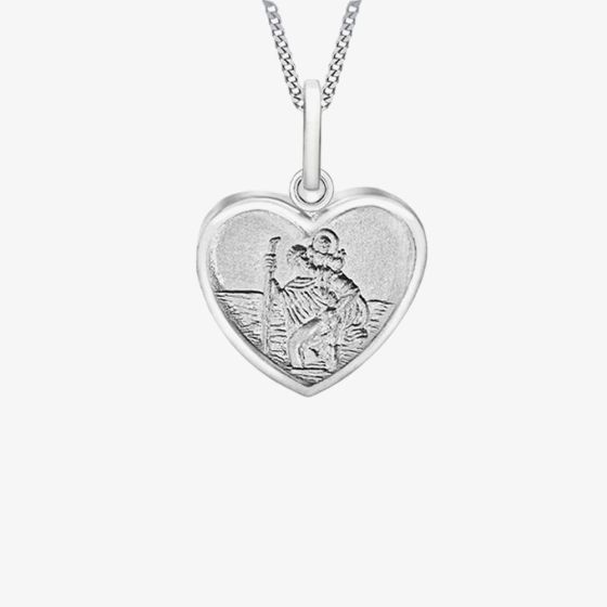 Sterling Silver Heart St Chrstopher Pendant Necklace 8.64.2379