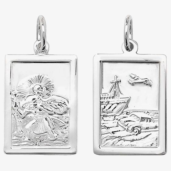 Sterling Silver St Christopher Double Sided Oblong Loose Pendant G6826