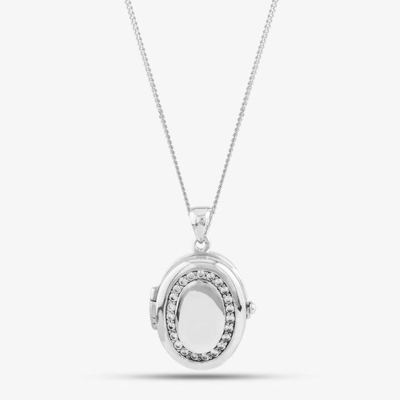 Silver Cubic Zirconia Oval Locket Necklace 8.65.1884