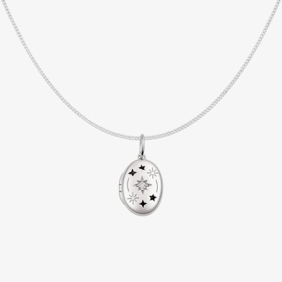 Sterling Silver Night Sky Star Locket Pendant P5638C N2326