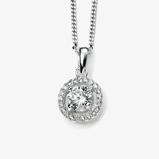Sterling Silver Cubic Zirconia Halo Circle Pendant Necklace P4158C