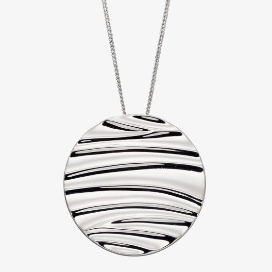 Sterling Silver Ripple Texture Disc Pendant Necklace P5054