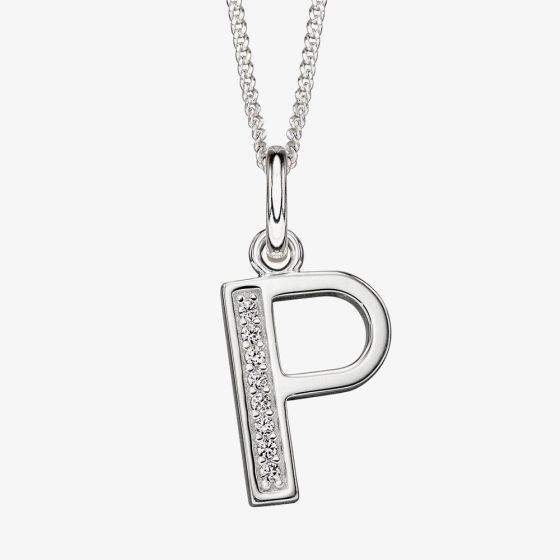 Sterling Silver Cubic Zirconia Initial "P" Pendant Necklace P4738CP