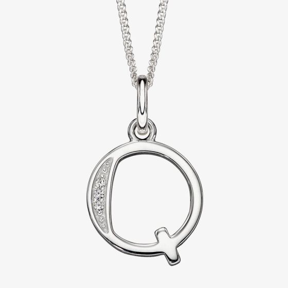 Sterling Silver Cubic Zirconia Initial "Q" Pendant Necklace P4739CQ