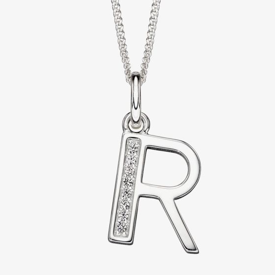 Sterling Silver Cubic Zirconia Initial "R" Pendant Necklace P4740CR