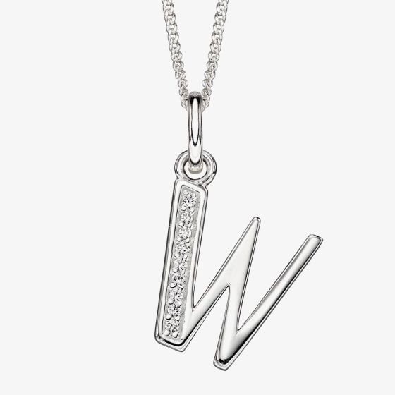 Sterling Silver Cubic Zirconia Initial "W" Pendant Necklace P4745CW
