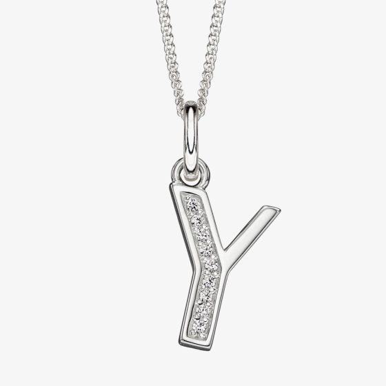 Sterling Silver Cubic Zirconia Initial "Y" Pendant Necklace P4747CY
