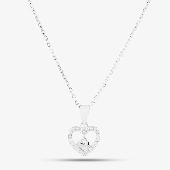 Sterling Silver Cubic Zirconia Pave Heart In Heart Pendant N611081