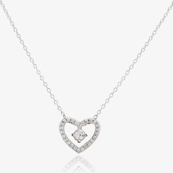 Sterling Silver Cubic Zirconia Double Pave Hearts Pendant N611096