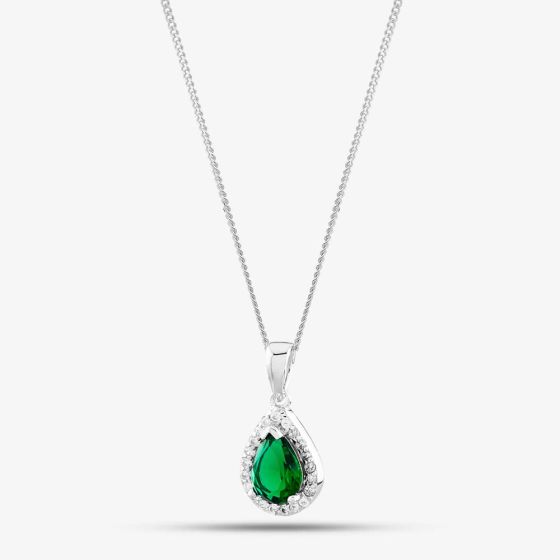 Starbright Silver Pear Cut Green Cubic Zirconia Halo Pendant THB-01P GRN