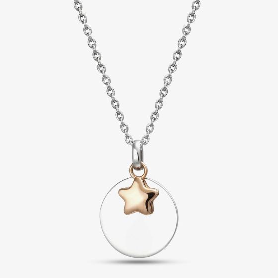 Sterling Silver Two Tone Disc & Star Necklace 2THB009506
