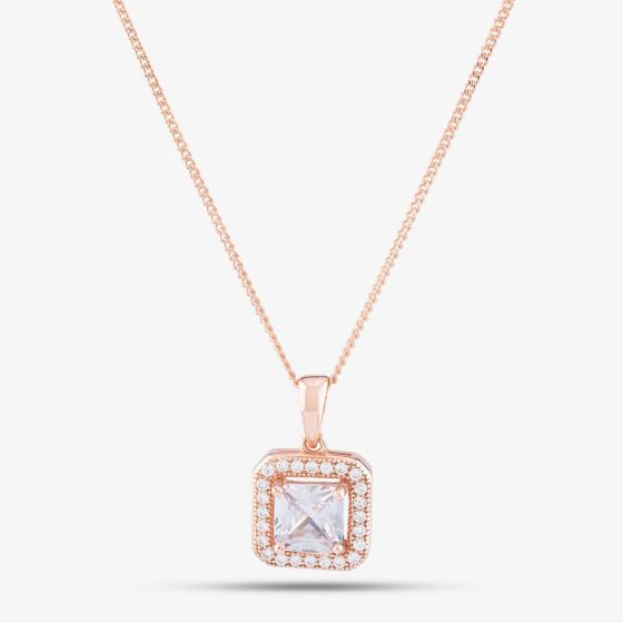 Sterling Silver Rose Gold Crystal Halo Pendant 8.68.4084