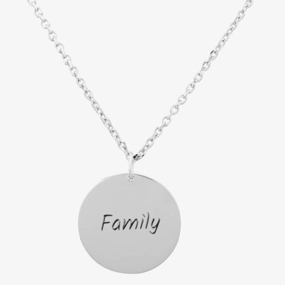 Silver Classic Family Disc Pendant Necklace THB001604