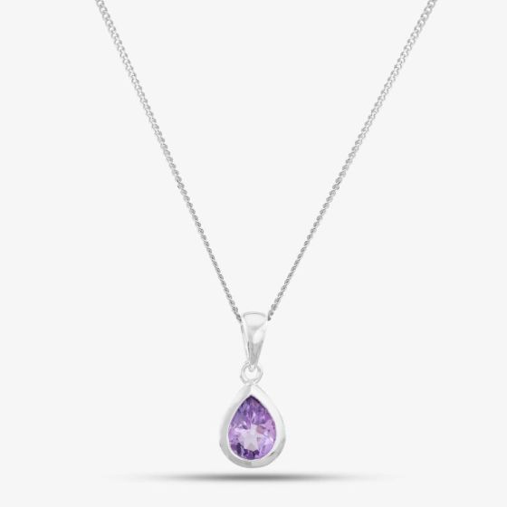 Sterling Silver Amethyst Teardrop Necklace P2429M N2326