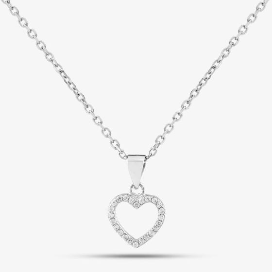 Silver Cubic Zirconia Open Heart Necklace P613375