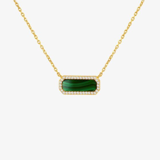 LUXE Silver Gold Plated Malachite & Cubic Zirconia Octagonal Necklace 8.12.0200