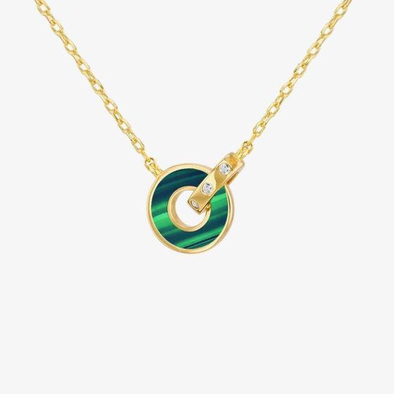 LUXE Silver Gold Plated Malachite & Cubic Zirconia Linked Ring Necklace 8.12.0220