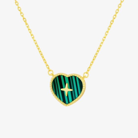 LUXE Silver Gold Plated Malachite Heart Cross Necklace 8.13.7850