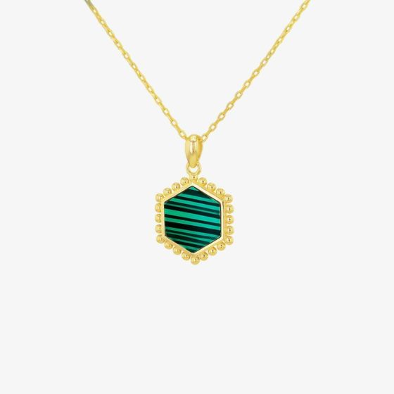 LUXE Silver Gold Plated Malachite Hexagon Necklace 8.13.7870