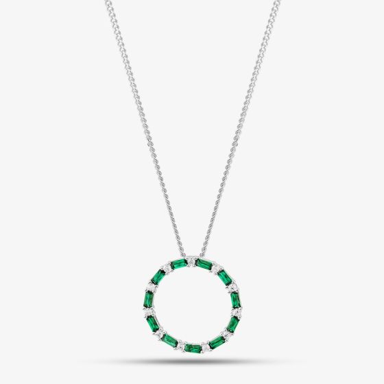 Sterling Silver Green Cubic Zirconia Circle Pendant Necklace S6675
