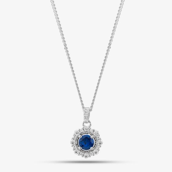Sterling Silver Blue Cubic Zirconia Halo Pendant Necklace S6678