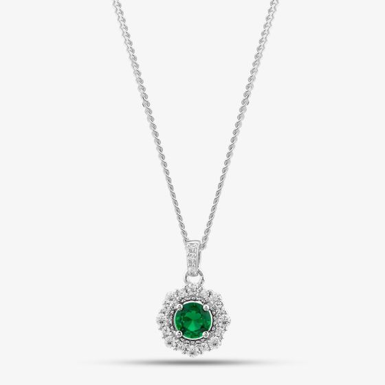Sterling Silver Green Cubic Zirconia Halo Pendant Necklace S6680