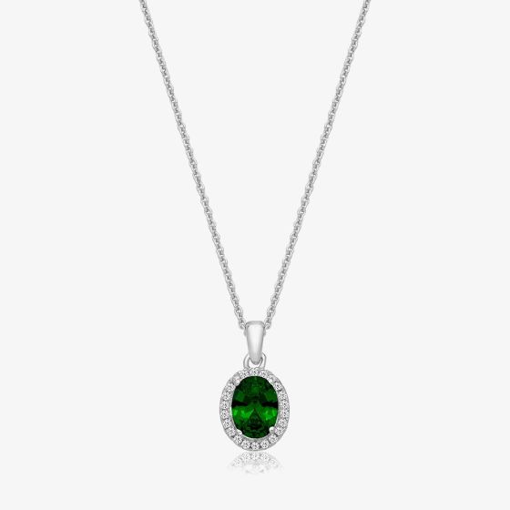 Sterling Silver Green Cubic Zirconia Oval Pendant Necklace SPG0025EM