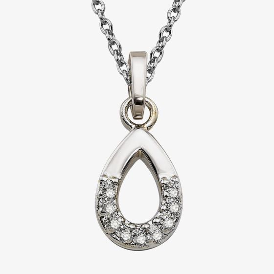 Unique Sterling Silver Cubic Zirconia Open Teardrop Pendant Necklace MK-1005