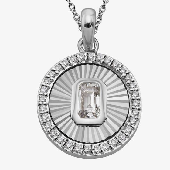 Unique Sterling Silver Cubic Zirconia Medallion Pendant Necklace MK-1042